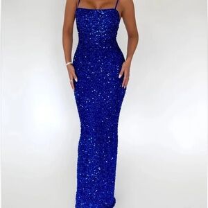 Blue Sequin Bodycon Prom Dress